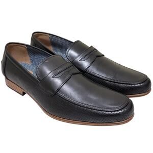 Bar III Black Leather Penny Loafers with Tan Sole Trim